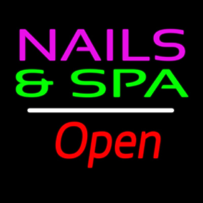 Nails And Spa Open White Line Neonskylt