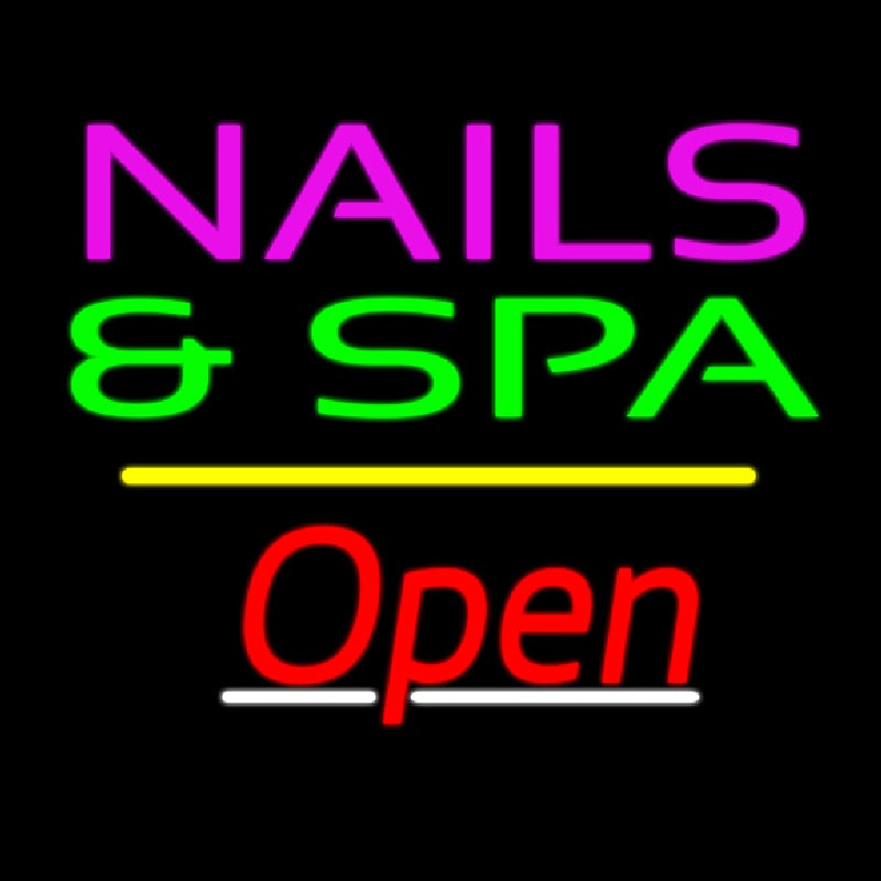 Nails And Spa Open Yellow Line Neonskylt