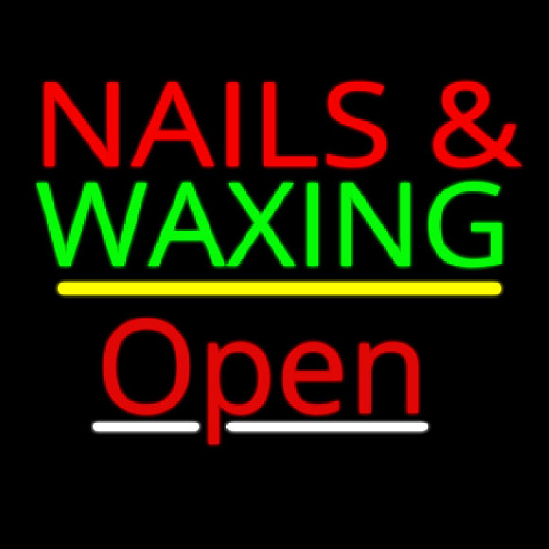 Nails And Wa ing Open Yellow Line Neonskylt