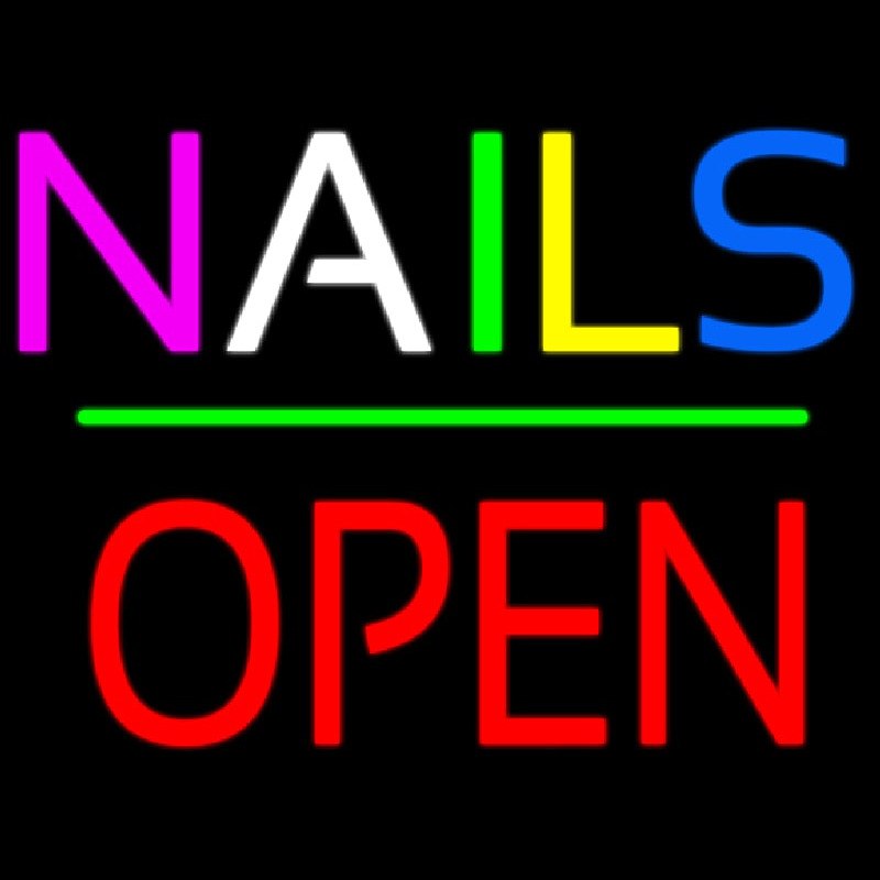 Nails Block Open Green Line Neonskylt