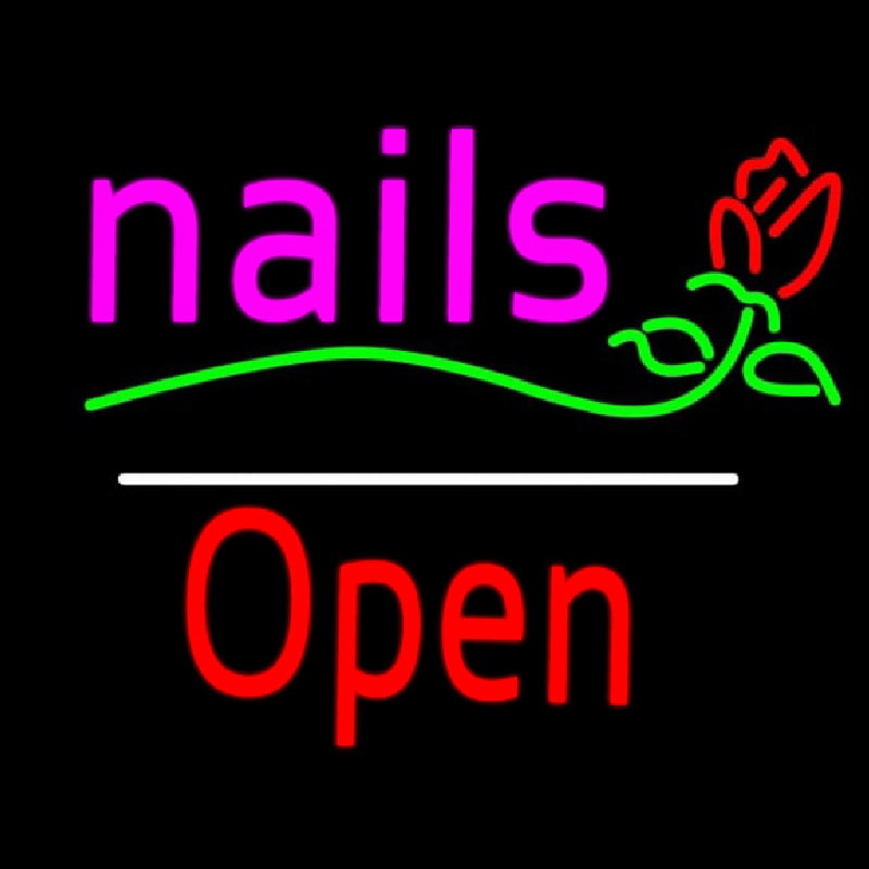 Nails Open White Line Flower Logo Neonskylt