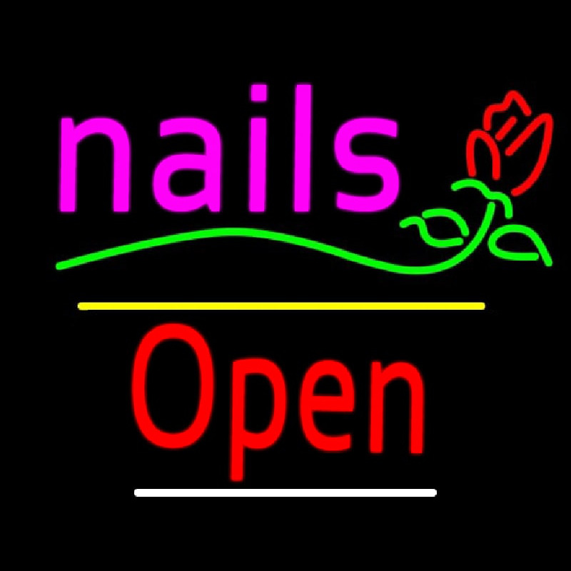 Nails Open Yellow Line Flower Logo Neonskylt