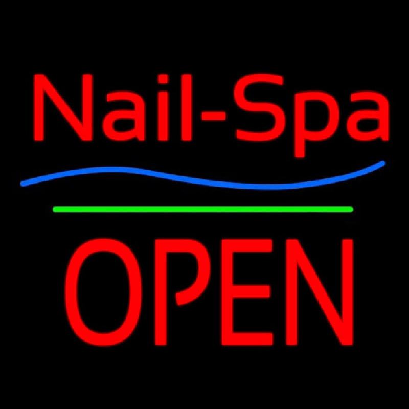 Nails Spa Block Open Green Line Neonskylt