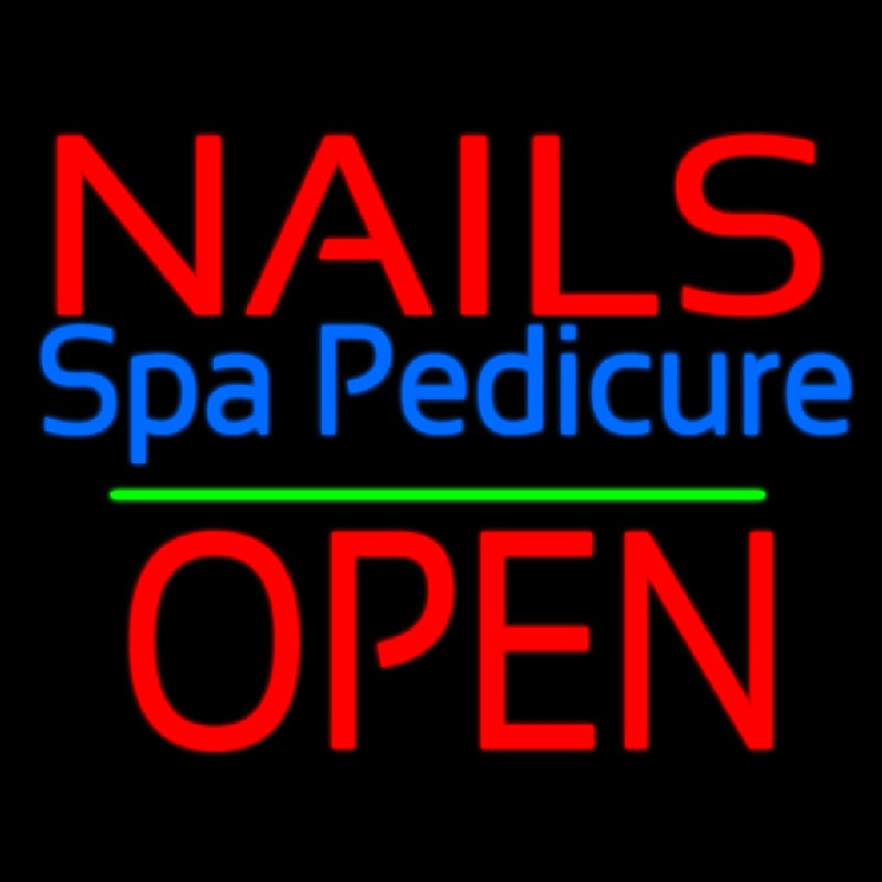 Nails Spa Pedicure Block Open Green Line Neonskylt