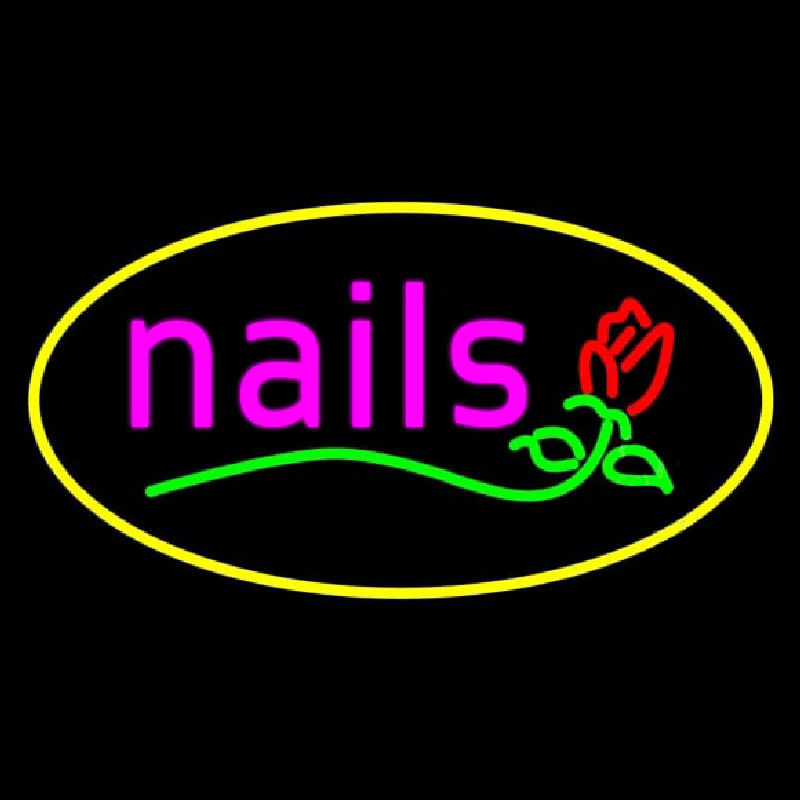 Nails With Flower Logo Oval Yellow Neonskylt