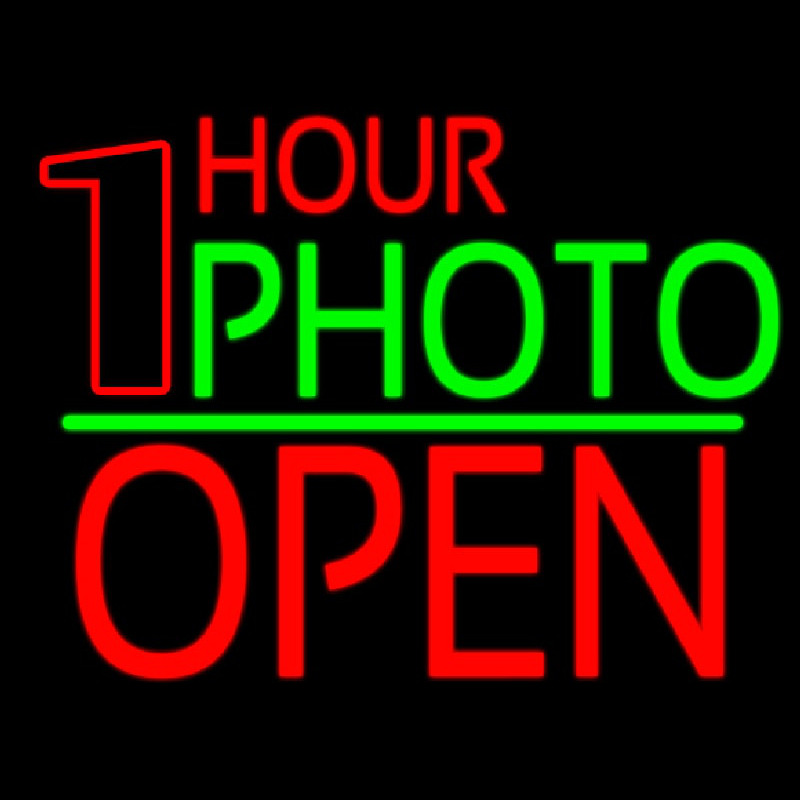 One Hour Photo Open 1 Neonskylt