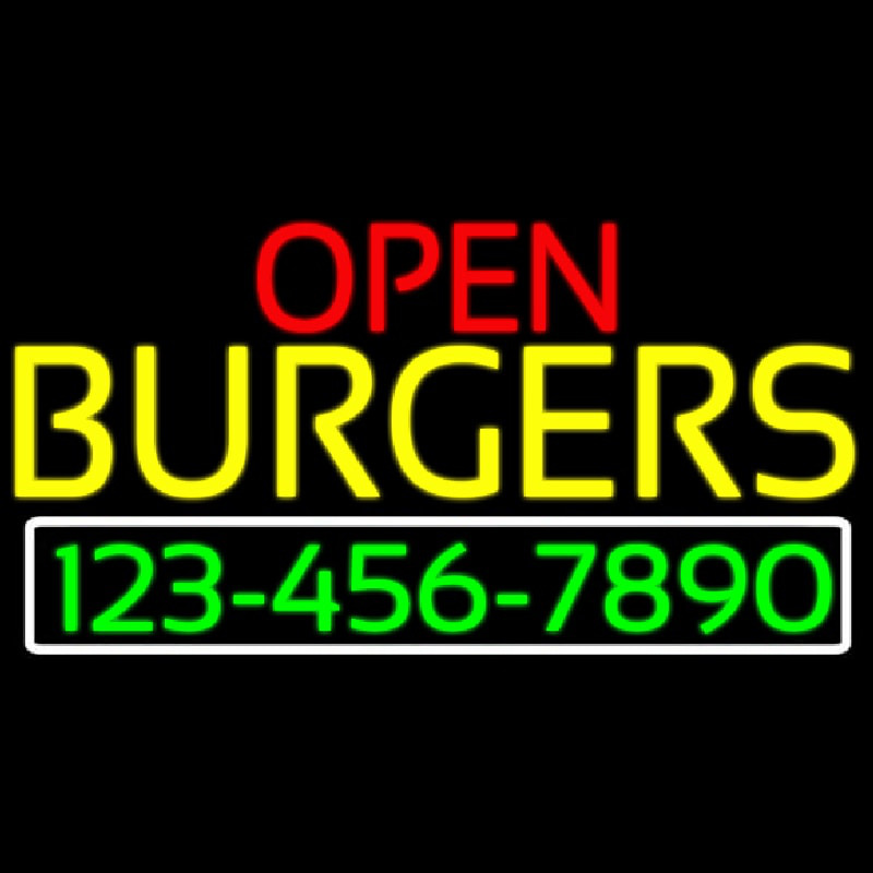 Open Burgers With Numbers Neonskylt