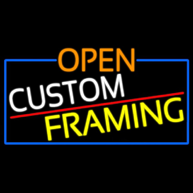 Open Custom Framing With Blue Border Neonskylt