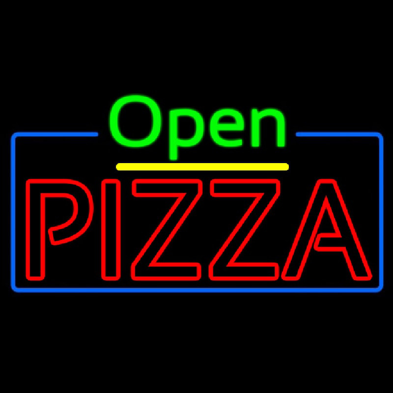 Open Double Stroke Pizza With Blue Border Neonskylt