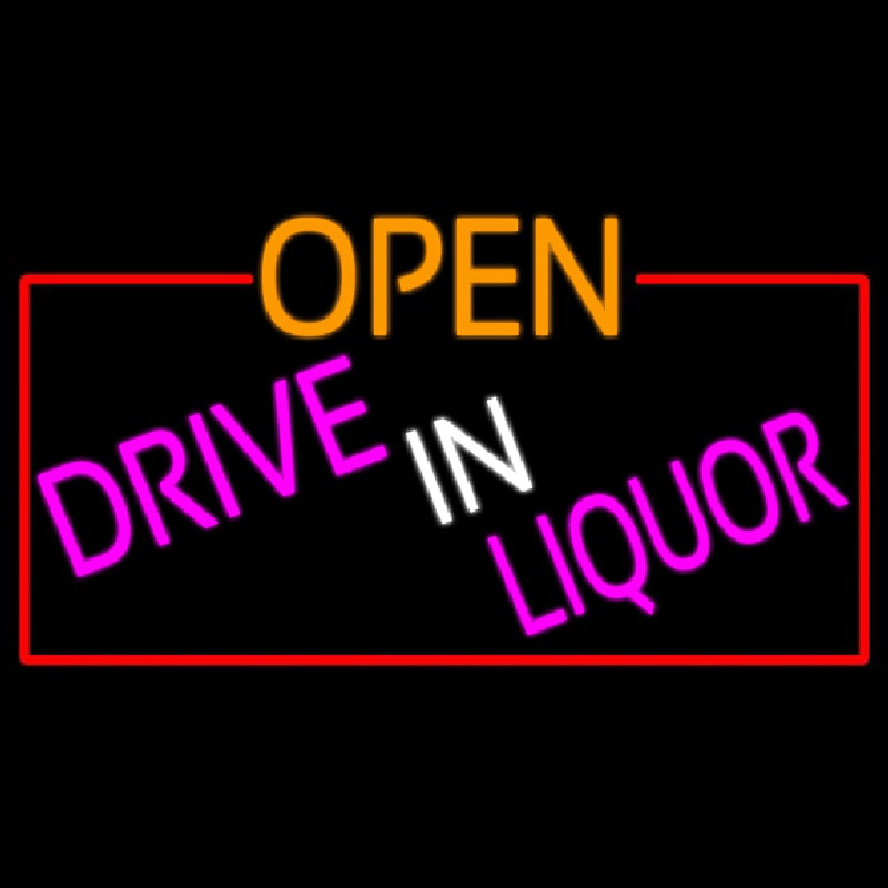 Open Drive In Liquor With Red Border Neonskylt