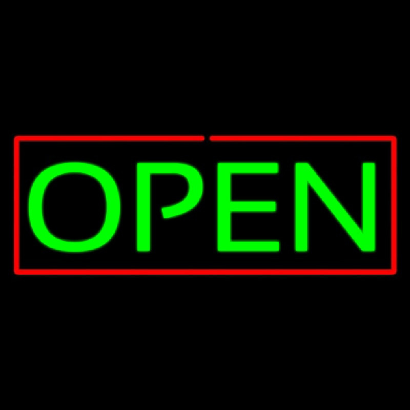 Open Horizontal Green Letters With Red Border Neonskylt