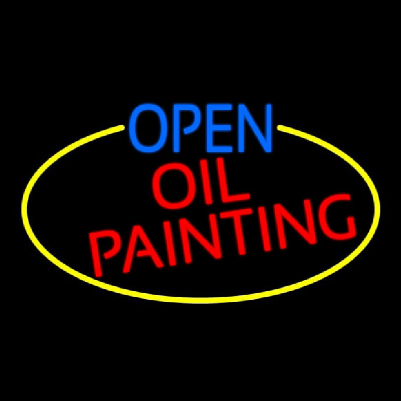 Open Oil Painting Oval With Yellow Border Neonskylt