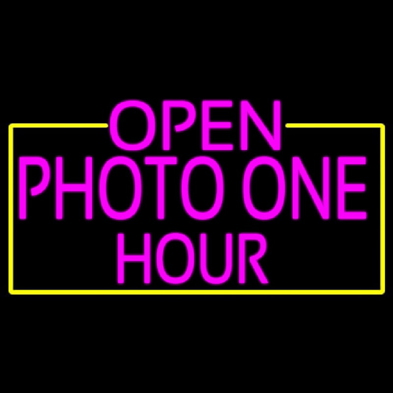 Open Photo One Hour With Yellow Border Neonskylt