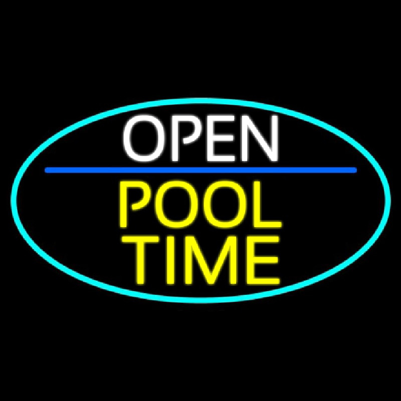 Open Pool Time Oval With Turquoise Border Neonskylt