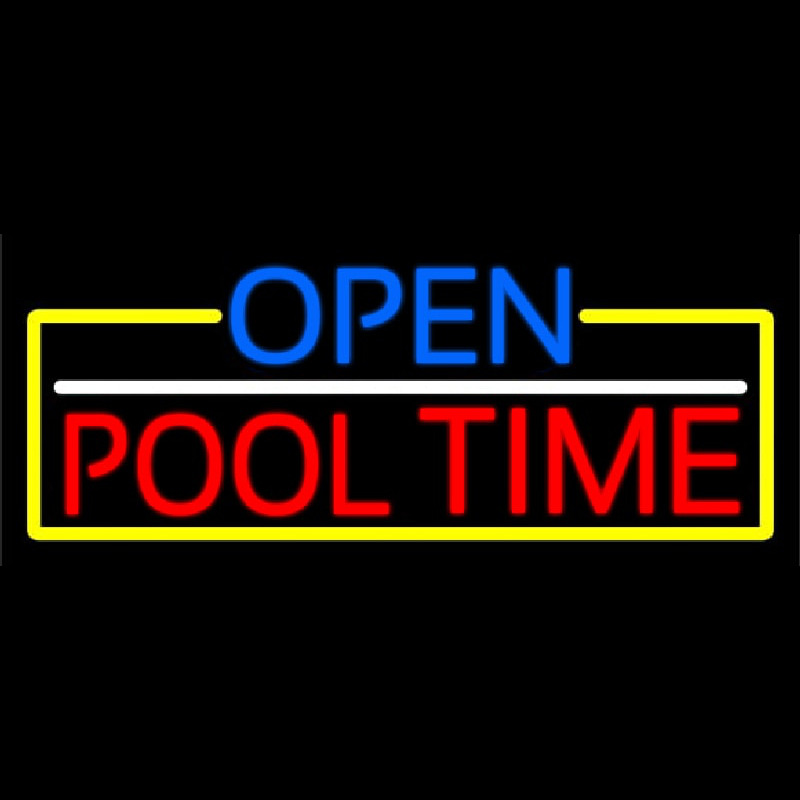 Open Pool Time With Yellow Border Neonskylt