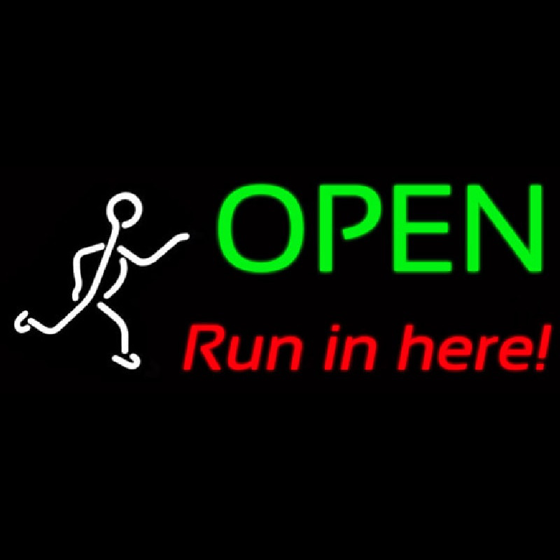 Open Run Ln Herei Neonskylt