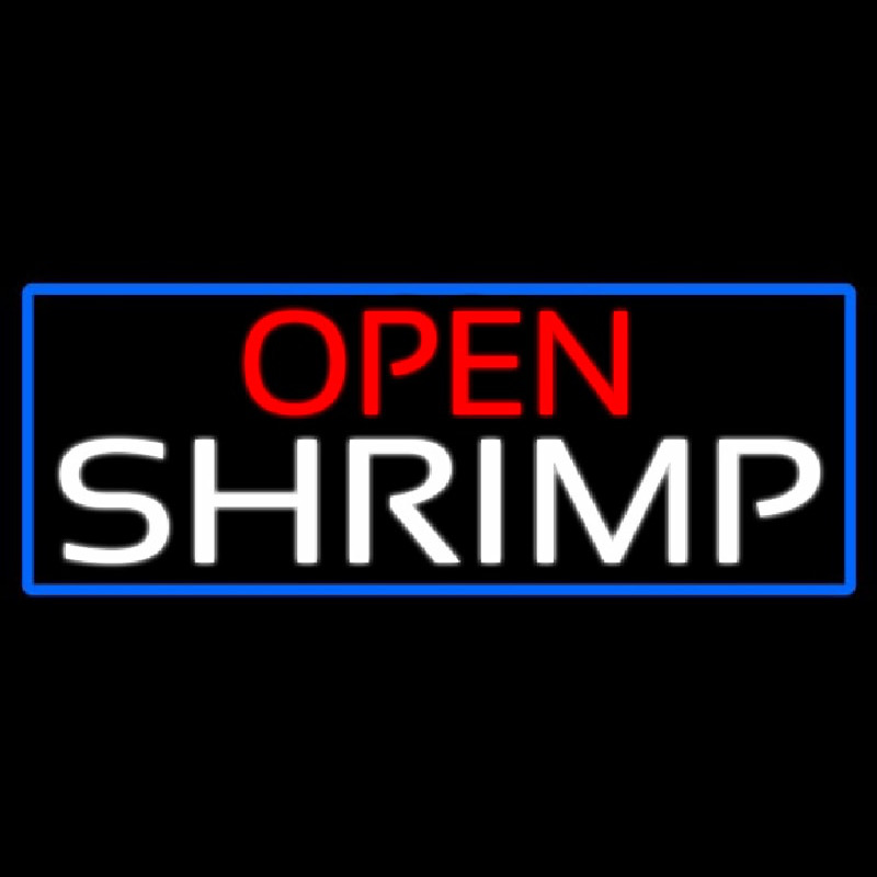 Open Shrimp With Blue Border Neonskylt