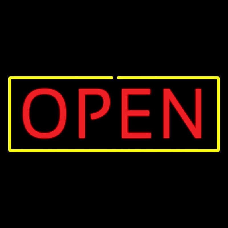 Open Yellow Border Red Letters Neonskylt