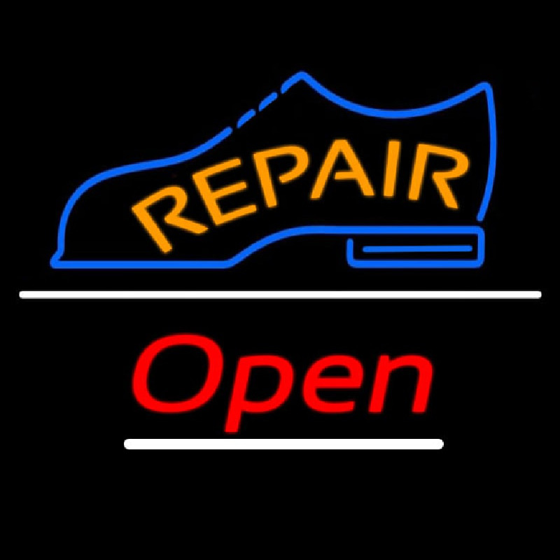 Orange Repair Shoe Logo Open Neonskylt