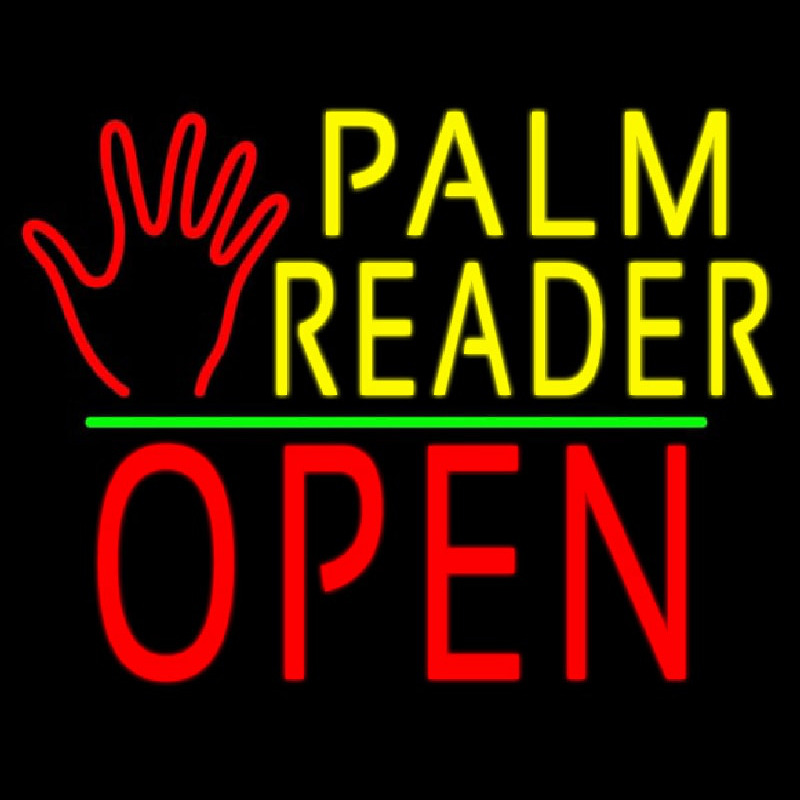 Palm Reader Logo Block Open Green Line Neonskylt