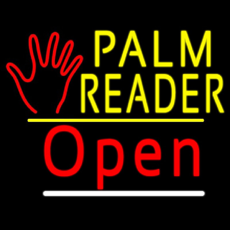 Palm Reader Logo Open Yellow Line Neonskylt