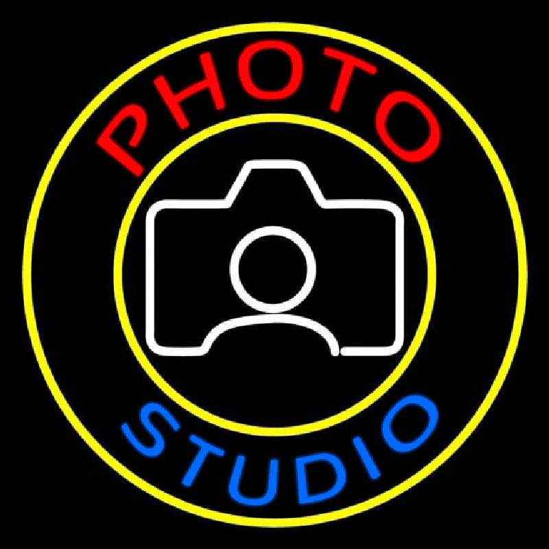 Photo Studio With Camera Logo Circle Neonskylt