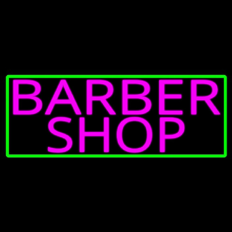 Pink Barber Shop With Green Border Neonskylt