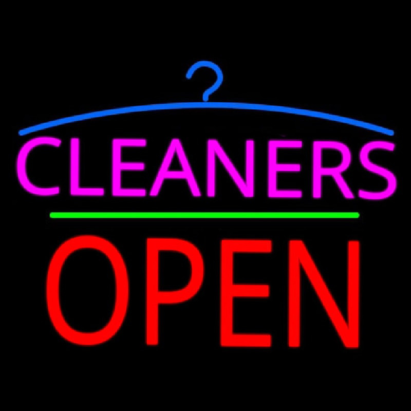 Pink Cleaners Block Open Neonskylt