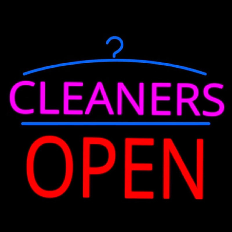 Pink Cleaners Block Red Open Logo Neonskylt