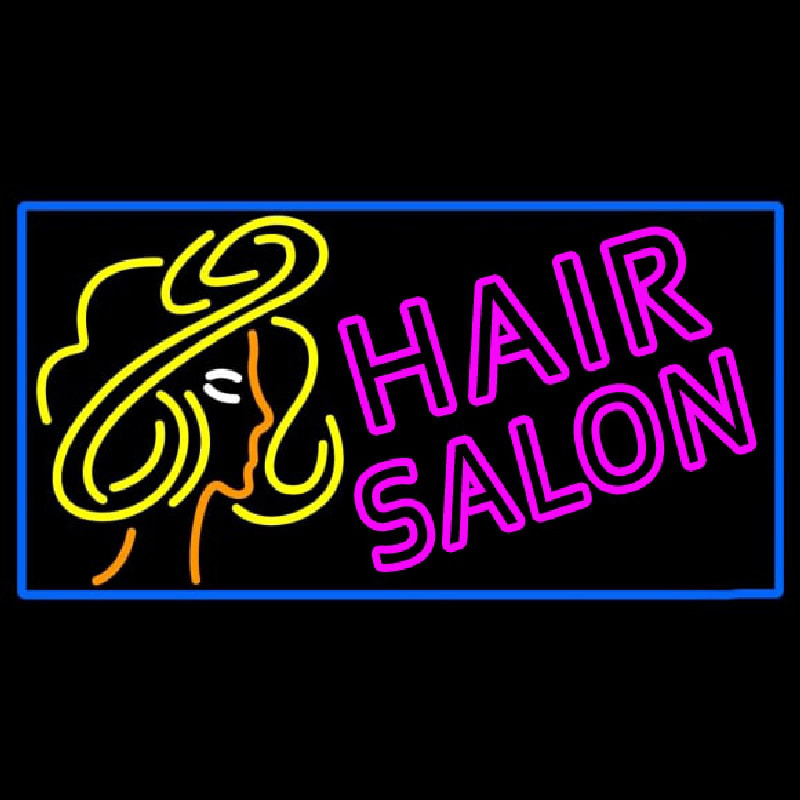 Pink Double Stroke Hair Salon With Girl Logo Neonskylt