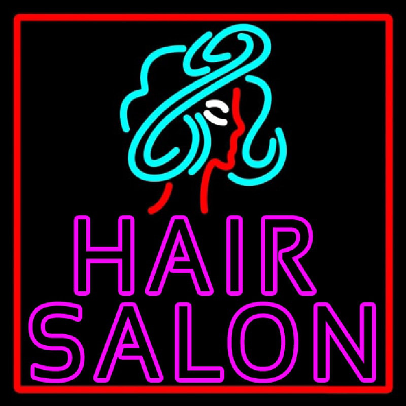 Pink Double Stroke Hair Salon With Girl Logo Neonskylt