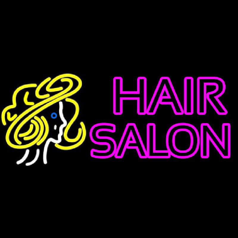 Pink Double Stroke Hair Salon With Girl Logo Neonskylt