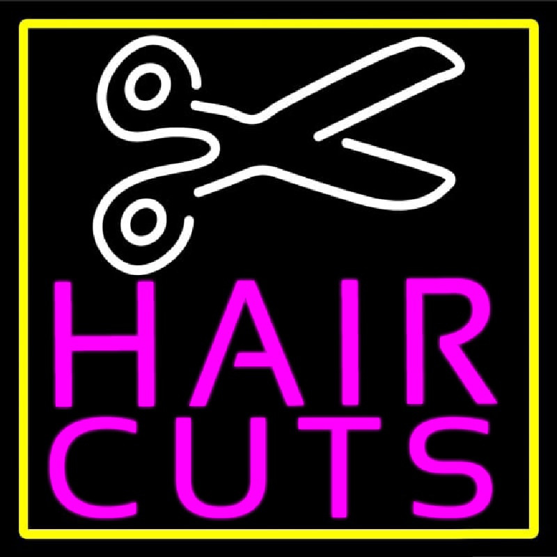 Pink Hair Cut With Scissor Neonskylt