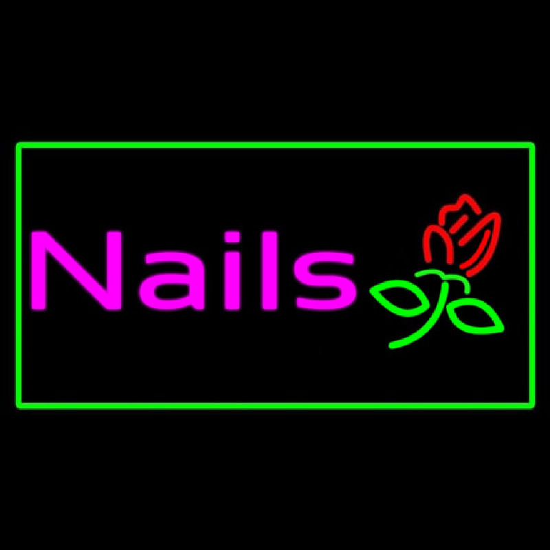 Pink Nails With Flower Logo Green Border Neonskylt