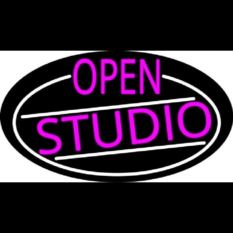 Pink Open Studio Oval With White Border Neonskylt