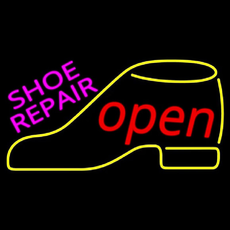 Pink Shoe Repair Yellow Shoe Open Neonskylt