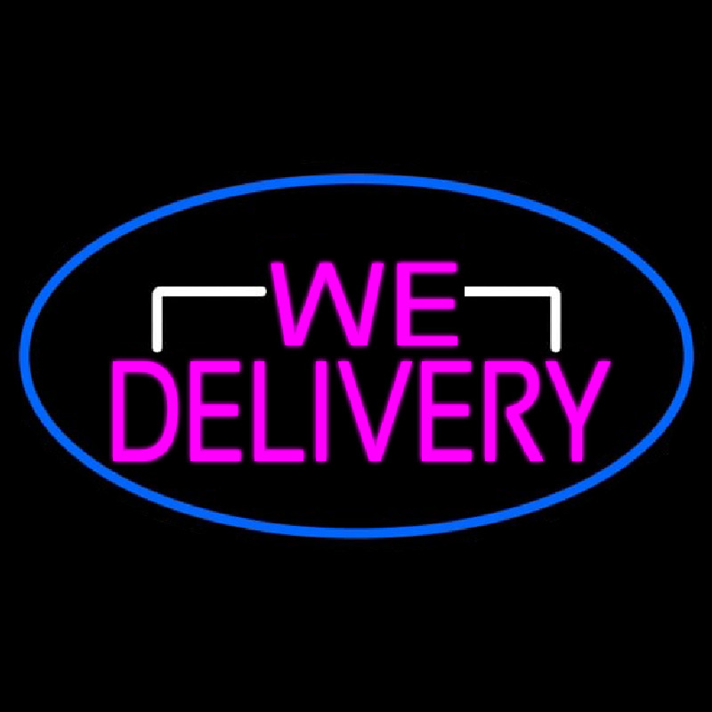 Pink We Deliver Oval With Blue Border Neonskylt