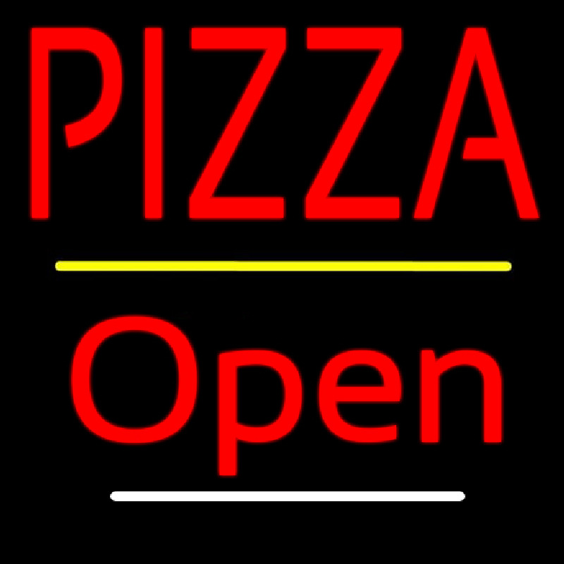 Pizza Script2 Open Yellow Line Neonskylt