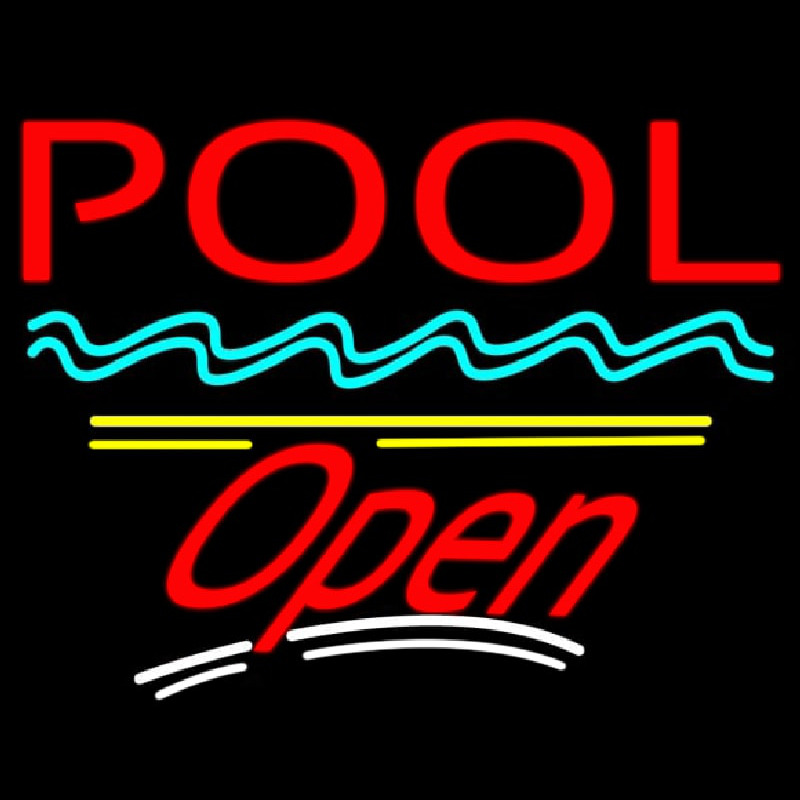 Pool Open Yellow Line Neonskylt