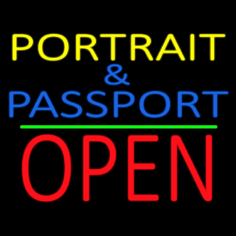 Portrait And Passport With Open 1 Neonskylt