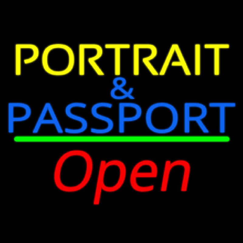 Portrait And Passport With Open 2 Neonskylt