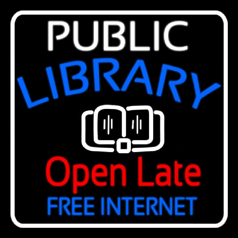 Public Library Open Late Free Internet Neonskylt