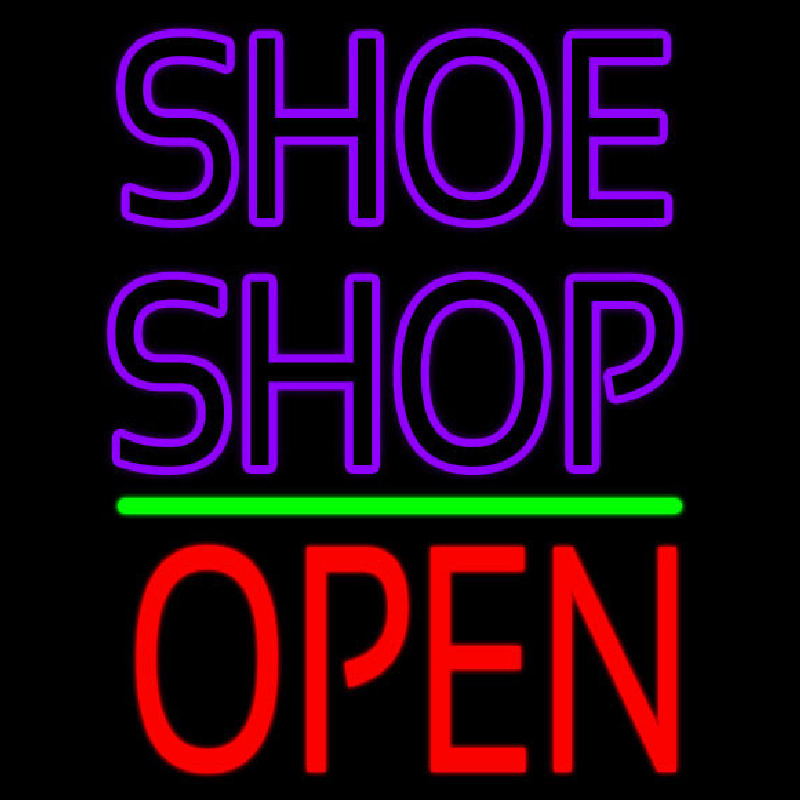 Purple Double Stroke Shoe Shop Open Neonskylt