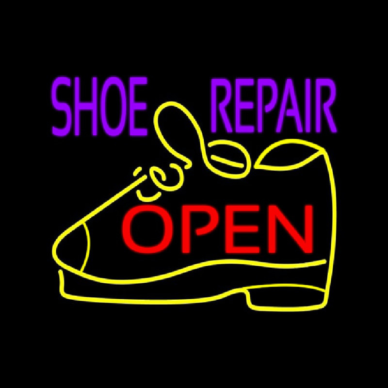 Purple Shoe Repair Open Neonskylt