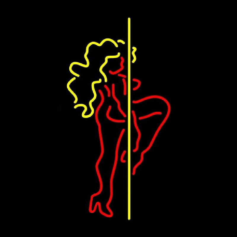 Red And Yellow Pole Dance Girl Neonskylt