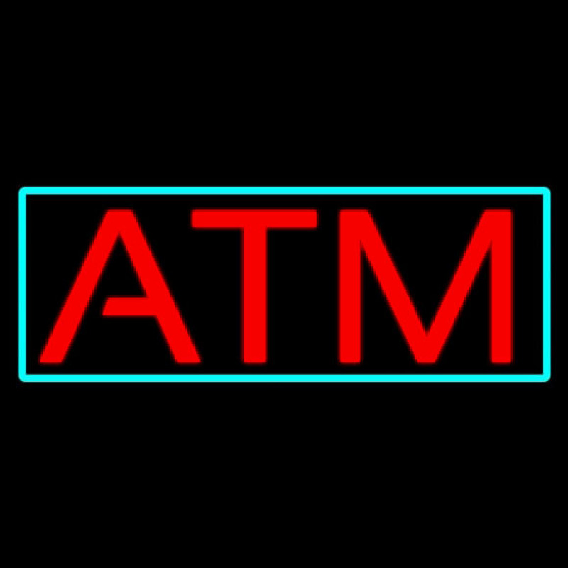 Red Atm With Light Blue Border Neonskylt