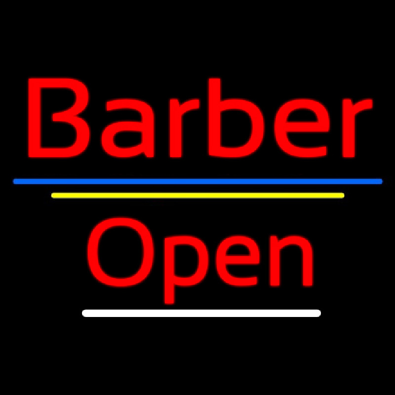 Red Barber Open Blue Yellow Lines Neonskylt