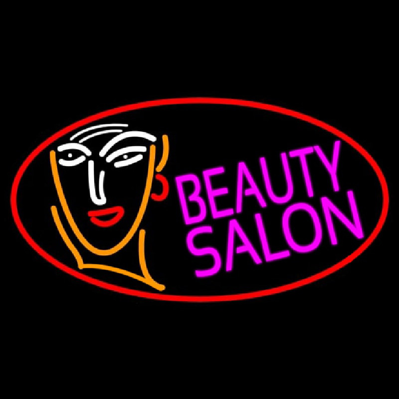 Red Beauty Salon With Girl Neonskylt