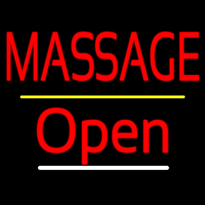 Red Block Massage Open Yellow Line Neonskylt