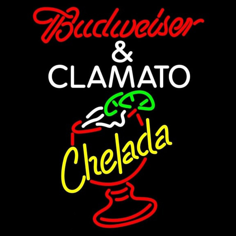 Red Budweiser and Clamato Chelada Beer Sign Neonskylt